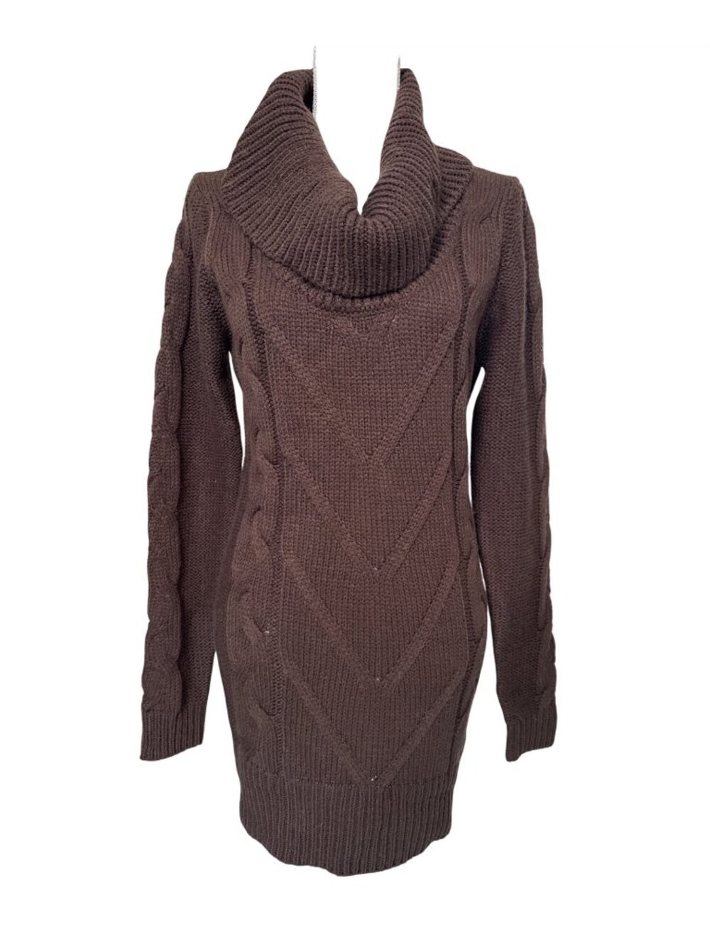 Buffalo David Bitton Brown Cowl Neck Sweater Dress M Wool Blend RIA Knit